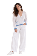 Verona Cotton Cardigan w/ Contrast Trimming - Blue