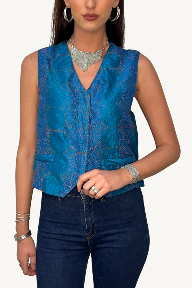 Shop Kantha Silk Vest By Origen - Origen Imports
