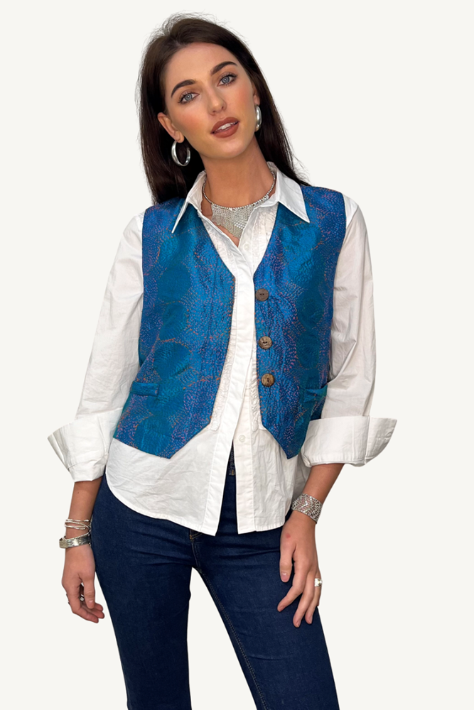 Shop Kantha Silk Vest By Origen - Origen Imports