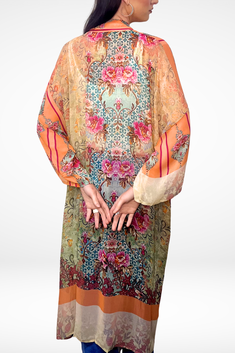 Shop Vintage Silk Long Apricot Kimono By Origen - Origen Imports