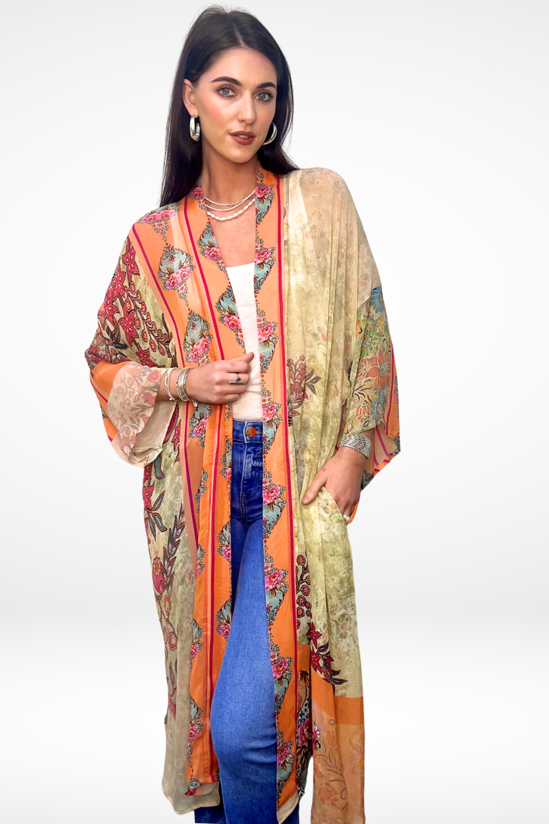Shop Vintage Silk Long Apricot Kimono By Origen - Origen Imports