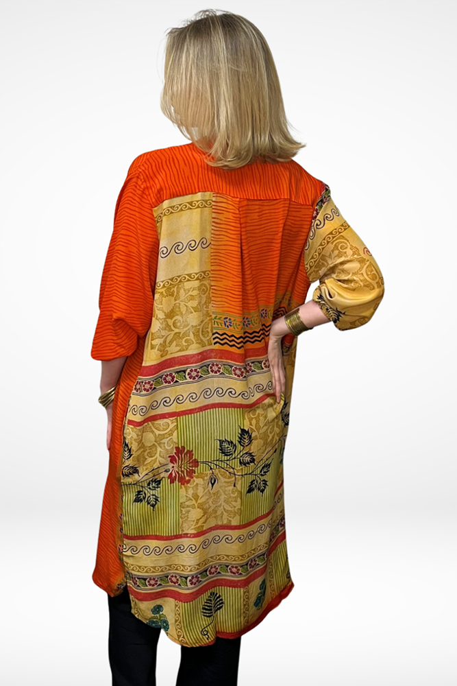 Vintage Silk Long Shirt Dress By Origen