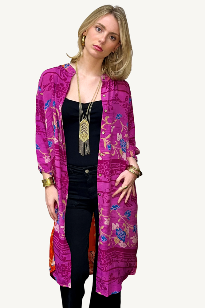 Vintage Silk Long Shirt Dress By Origen