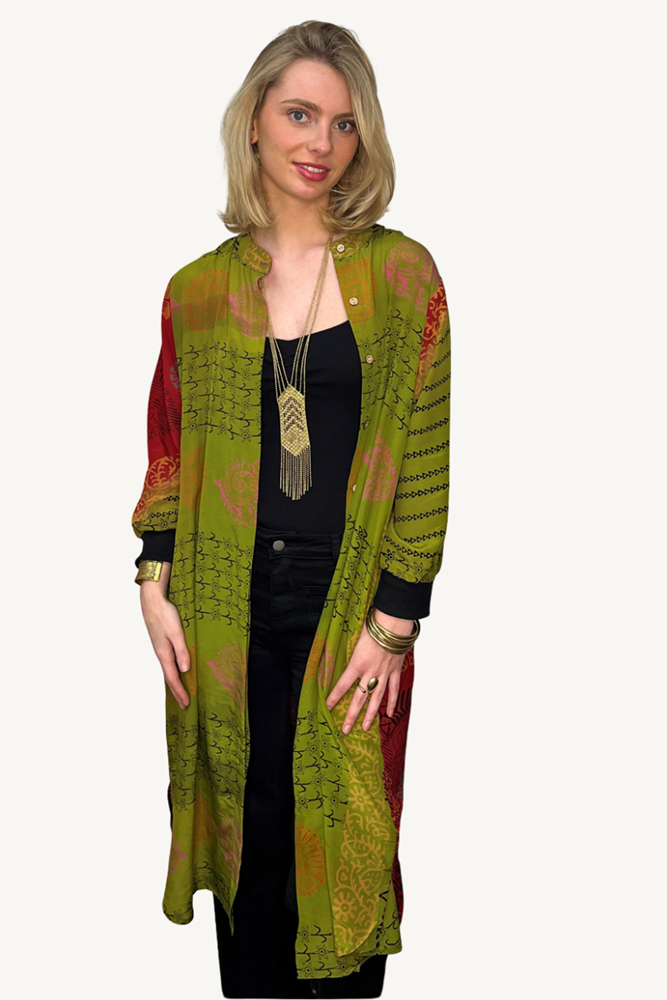 Shop Vintage Silk Long Shirt Dress With Cuff Sleeve By Origen - Origen Imports