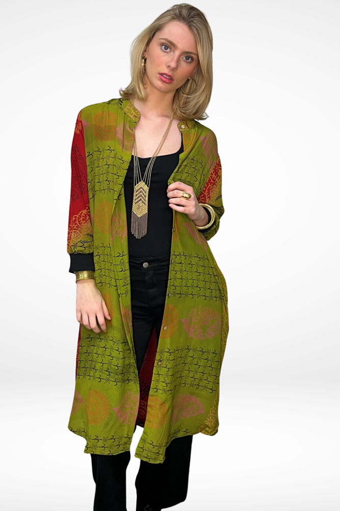 Shop Vintage Silk Long Shirt Dress With Cuff Sleeve By Origen - Origen Imports