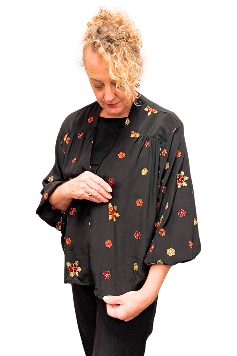 Shop Vintage Silk Short Black Jacket By Origen (One-Of-A-Kind Assorted Colours & Prints) - Origen Imports
