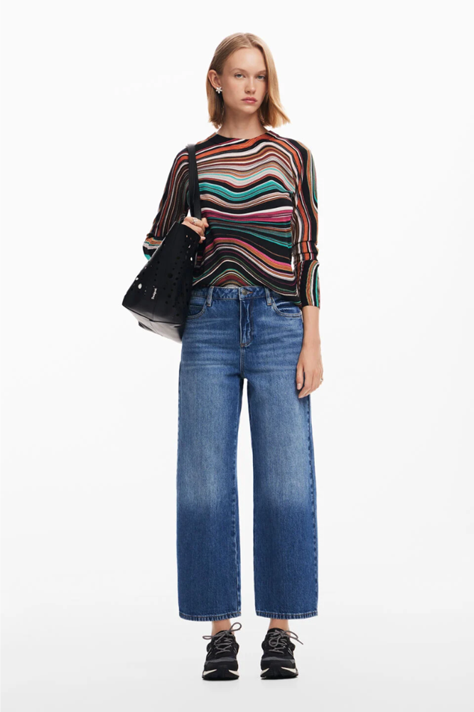 Shop Wavy Striped Multi Colour Sweater By Desigual - Origen Imports