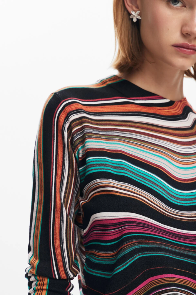 Shop Wavy Striped Multi Colour Sweater By Desigual - Origen Imports