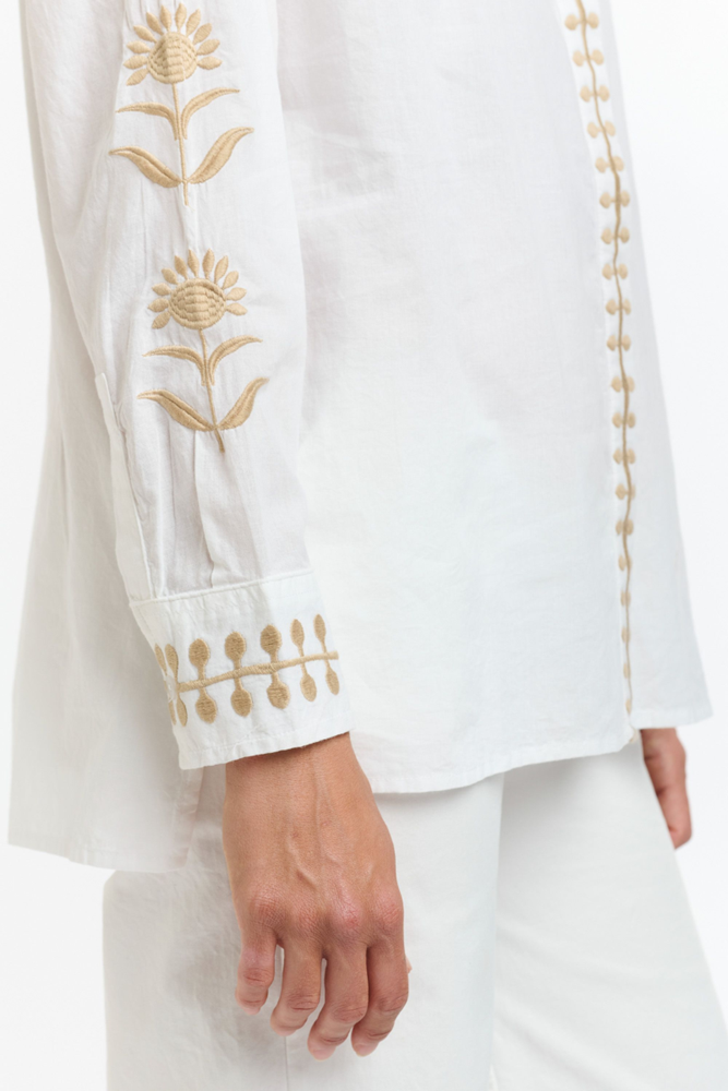 Shop White & Beige Cotton Thistle Blouse By Italian Star - Origen Imports