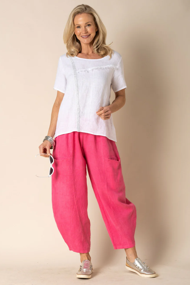 Shop White Belinda Linen Top by Imagine Fashion - Origen Imports