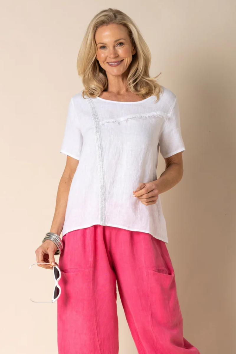 Shop White Belinda Linen Top by Imagine Fashion - Origen Imports