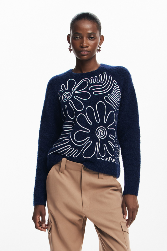 Shop Navy Floral Design Navy Sweater By Desigual - Origen Imports