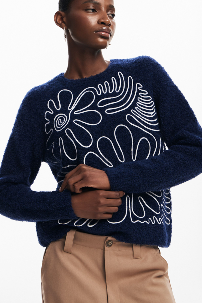 Shop Navy Floral Design Navy Sweater By Desigual - Origen Imports