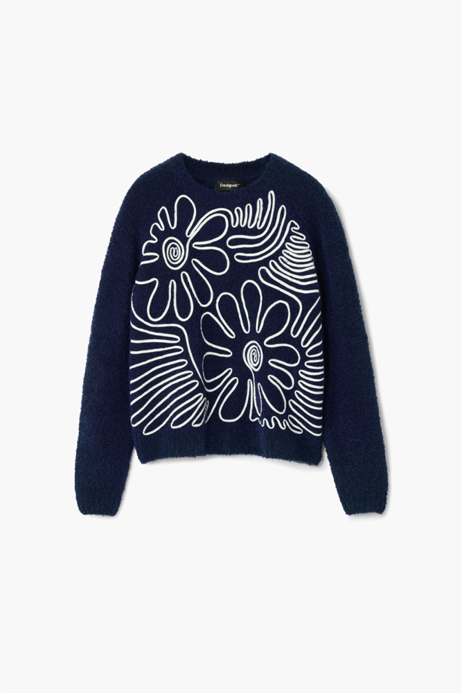 Shop Navy Floral Design Navy Sweater By Desigual - Origen Imports