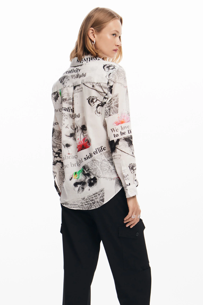 Shop White Floral Text Shirt By Desigual - Origen Imports