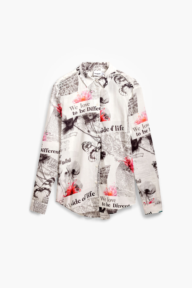 Shop White Floral Text Shirt By Desigual - Origen Imports