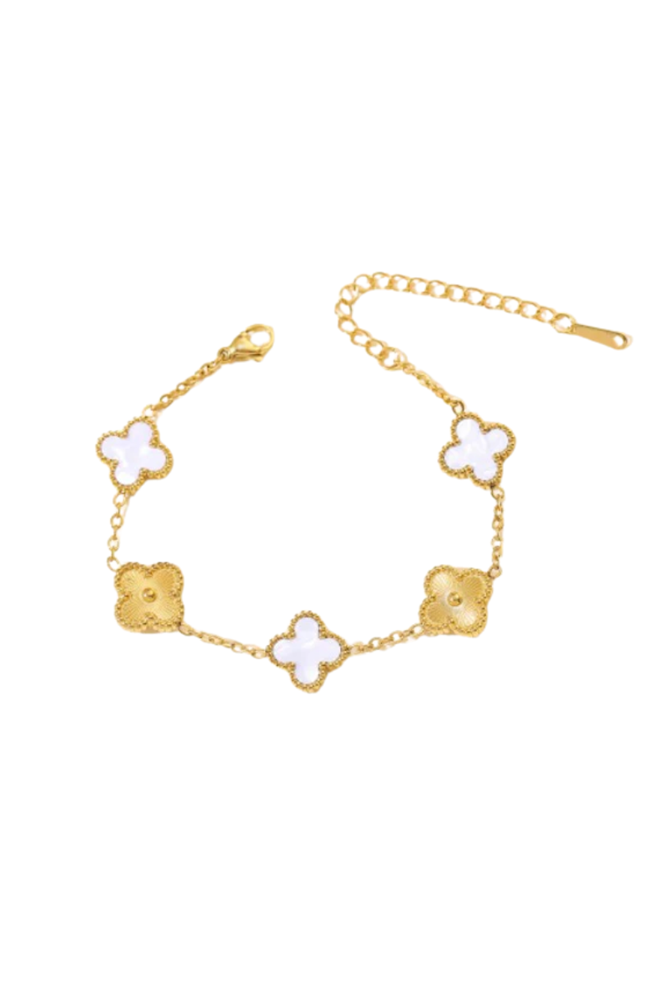 Shop White & Gold Clover Bracelet By Susan Rose - Origen Imports