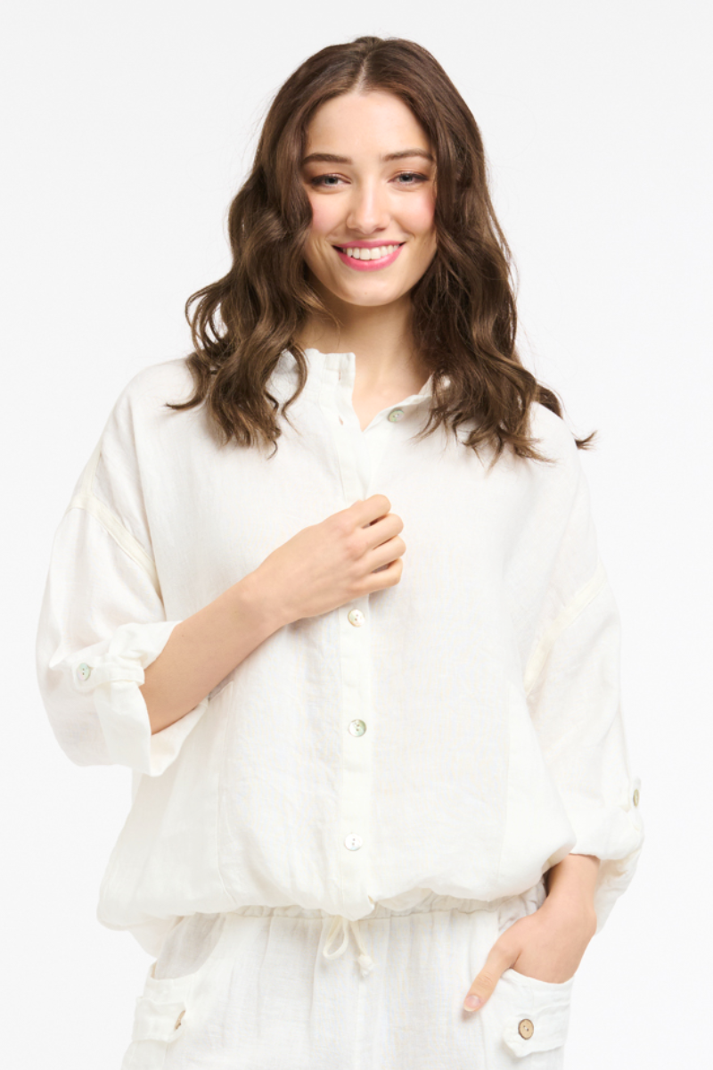 Shop White Linen Bomber Jacket by Urban Luxury - Origen Imports