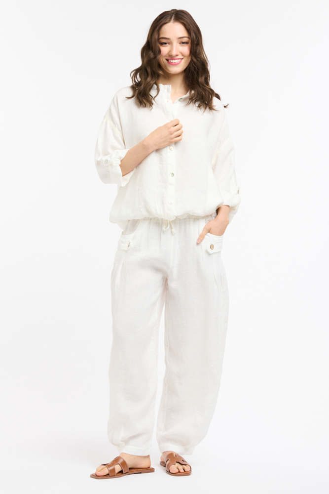 White Linen Bomber Jacket by Urban Luxury