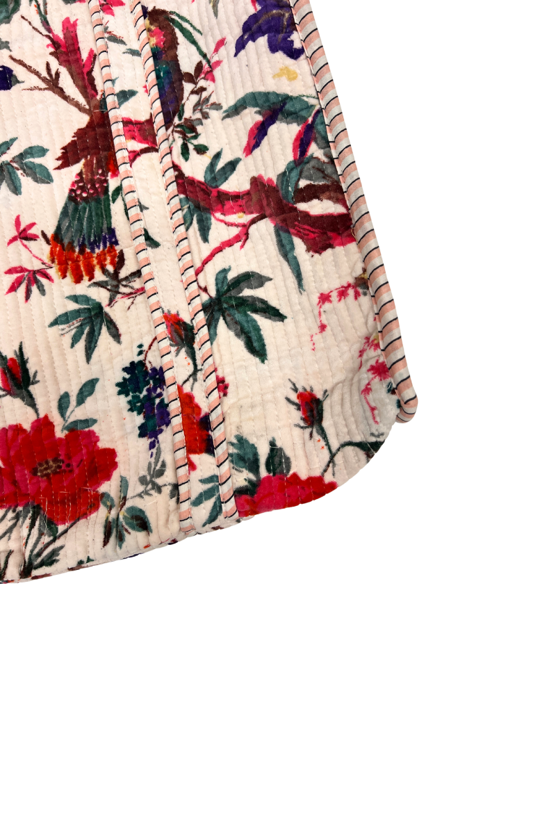 Shop White & Red Floral Reversible Cotton Velvet Tote Bag By Origen - Origen Imports