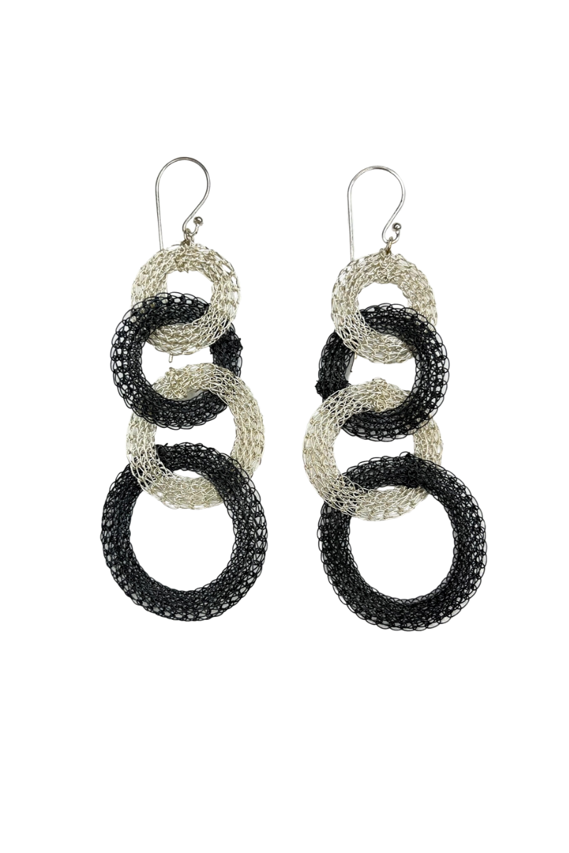 Shop Woven Mesh Silver & Oxidised Ringlet Drop Earrings - Origen Imports
