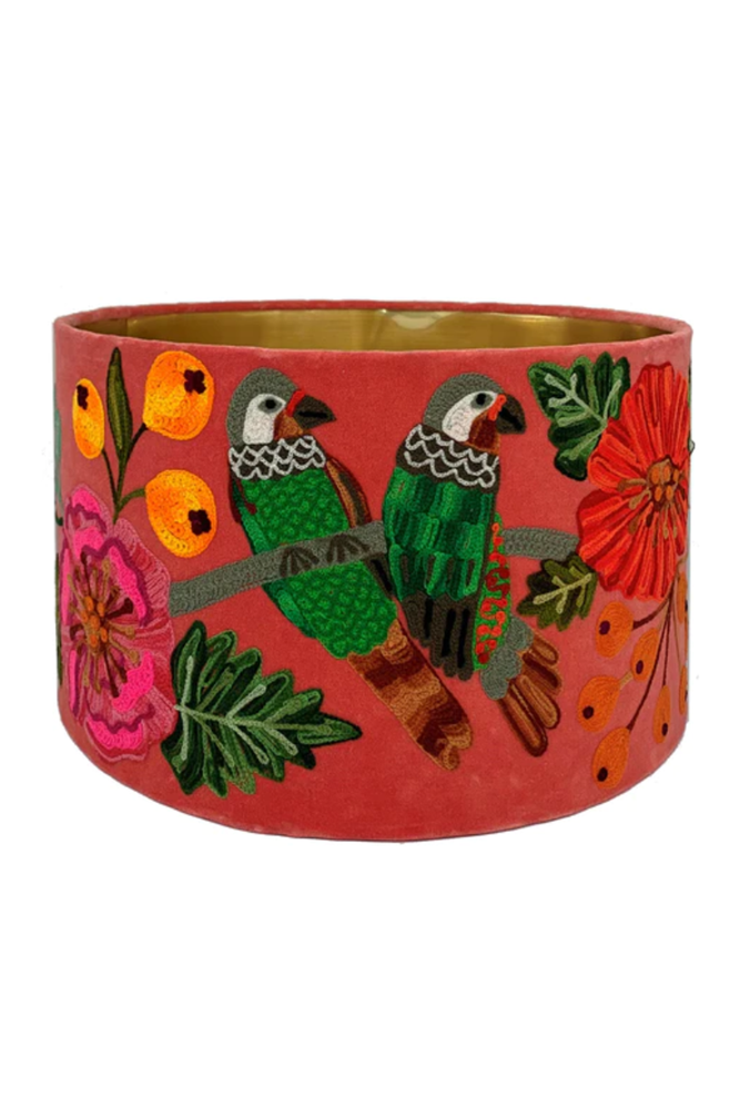 Shop Parrots Velvet Drum Lampshade - Origen Imports