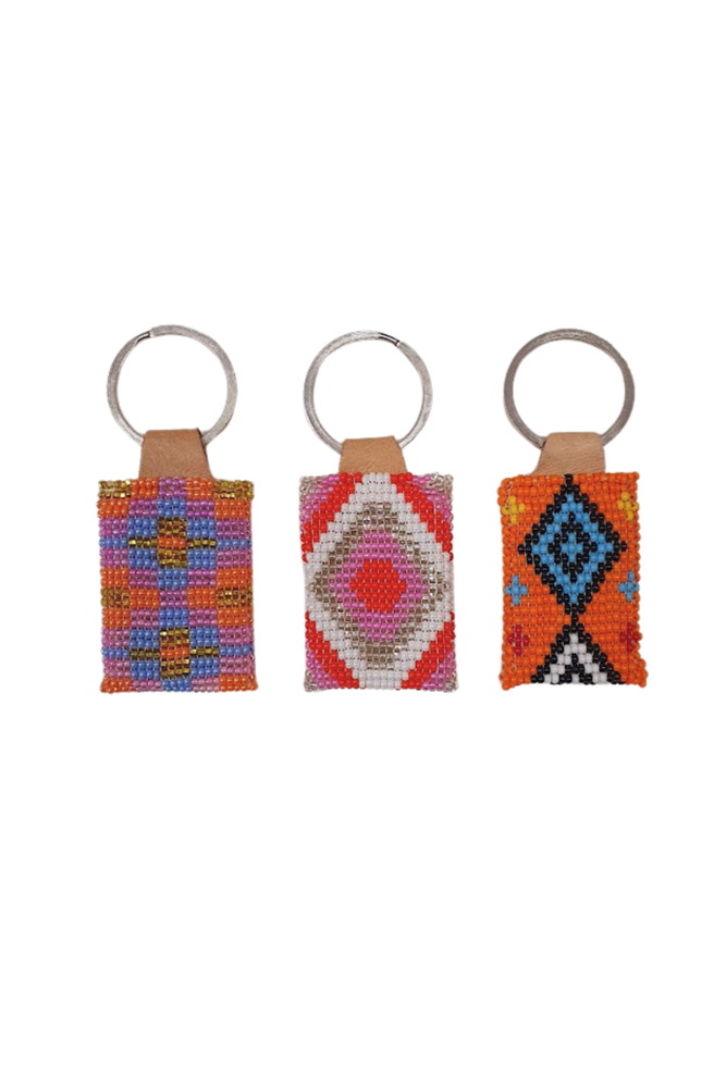 Shop Hand Beaded Key Ring With Leather - Origen Imports