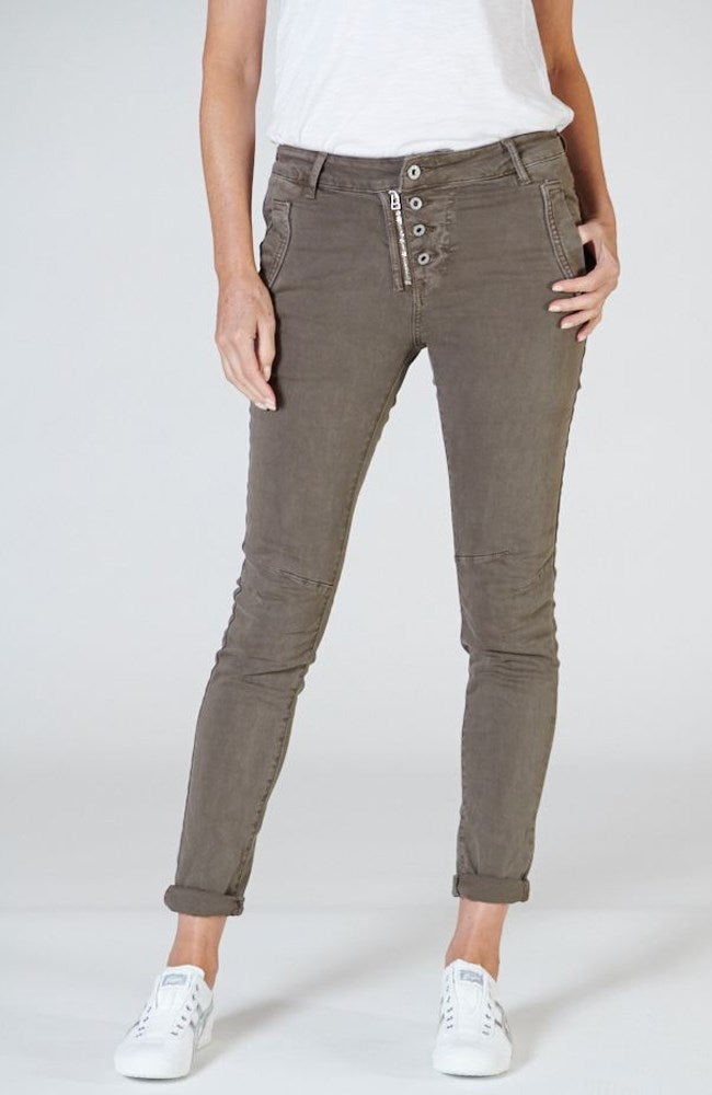 Shop Italian Star Button Jeans - Chocolate - Origen Imports