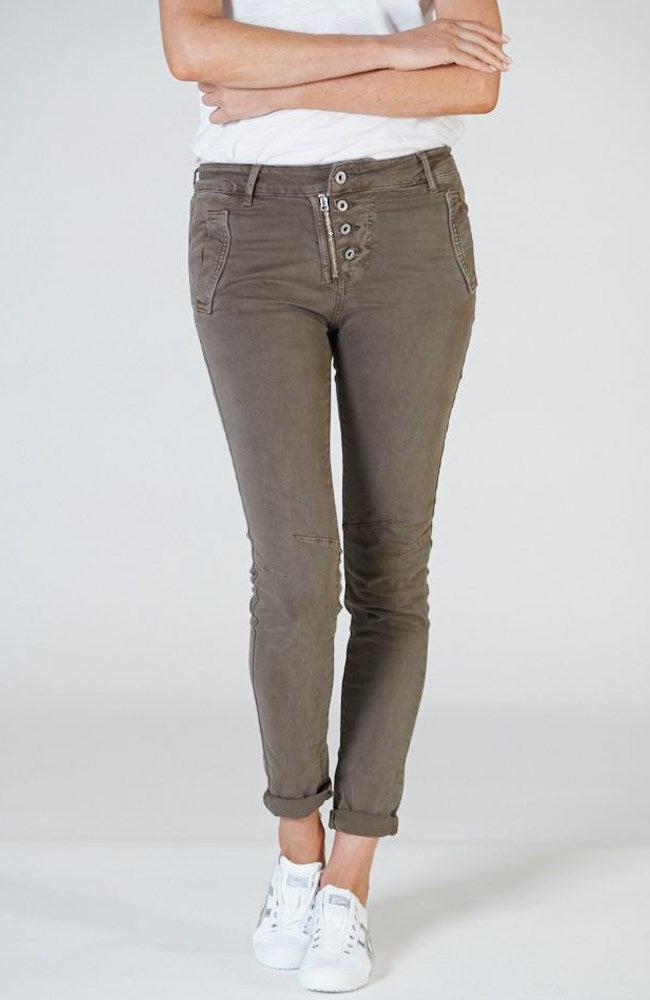 Shop Italian Star Button Jeans - Chocolate - Origen Imports