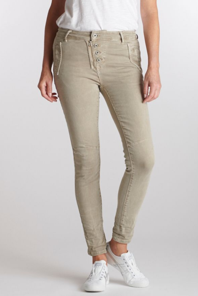 Shop Italian Star Button Jeans - Beige - Origen Imports