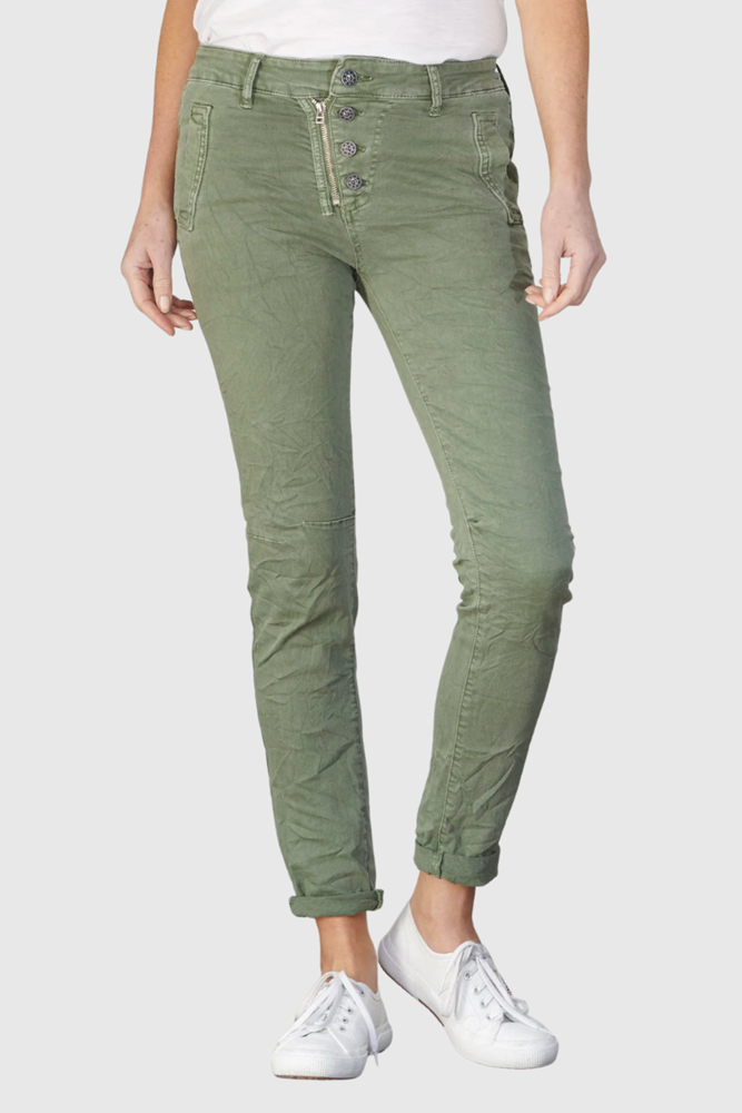 Shop Italian Star Button Jeans - Moss - Origen Imports