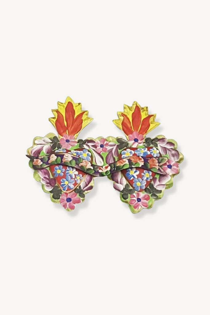 Shop Mexican Tin Hand Painted Double Heart - Origen Imports