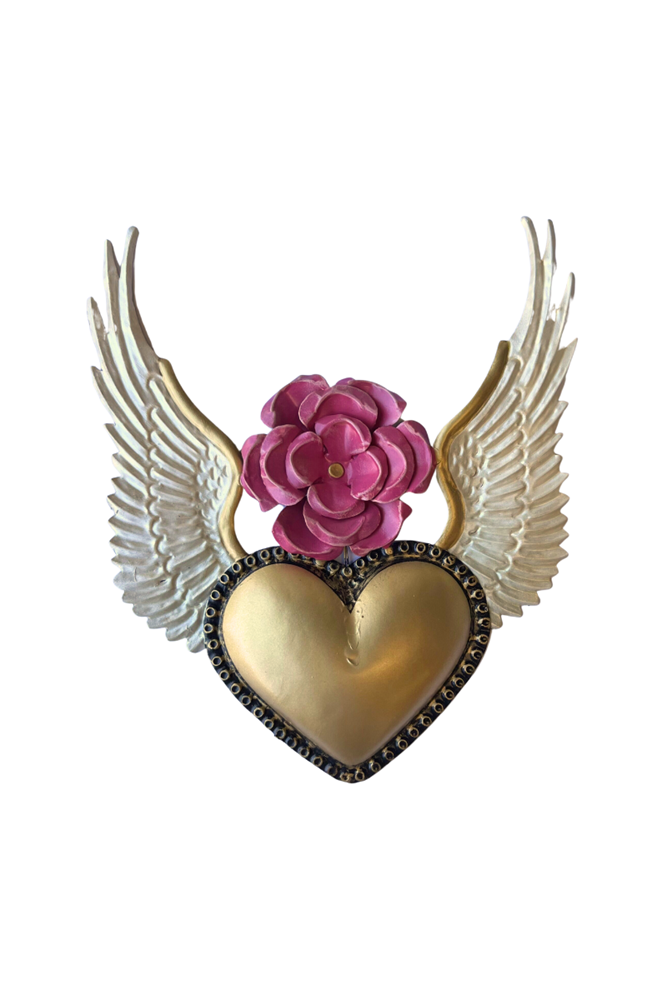 Shop Mexican Golden Heart With Wings & Flower - Origen Imports