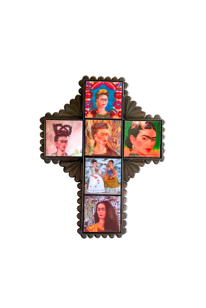 Shop Mexican Tin Cross w Frida Tiles - Origen Imports
