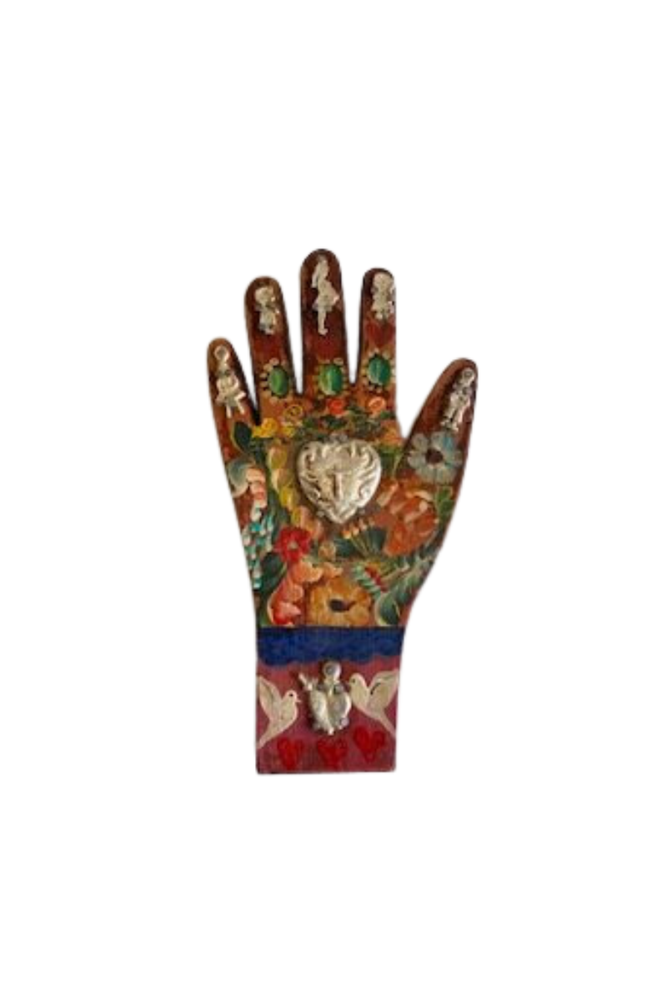 Shop Mexican Large Wood Healing Hand With Charm - Origen Imports