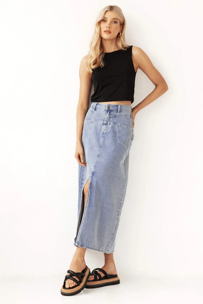 Shop Lucy Denim Maxi Skirt - Origen Imports