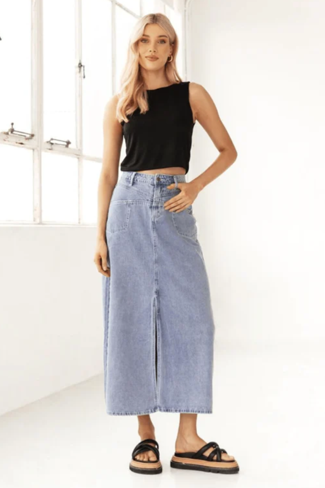 Shop Lucy Denim Maxi Skirt - Origen Imports