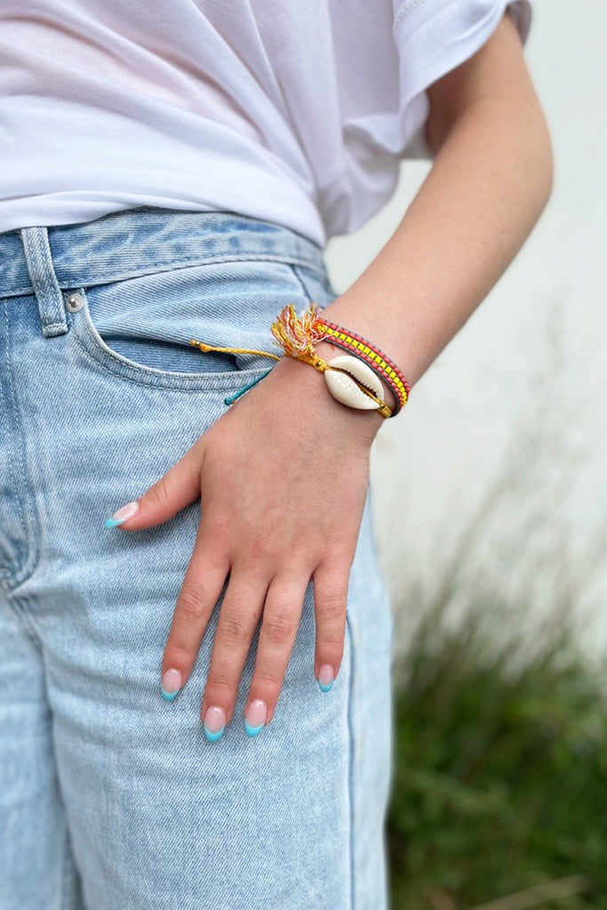 Shop Handmade Macrame  Natural Cowrie Shell Bracelet By Origen - Yellow - Origen Imports