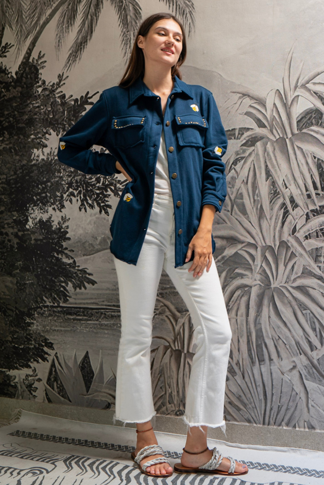 Shop Studded Bee Military Jersey Jacket By Pixi Carnival - Origen Imports