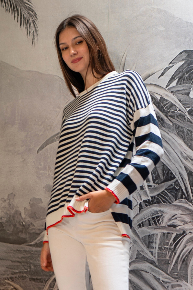 Shop PRE-ORDER // Navy Stripe Knit By Pixi Carnival - Origen Imports