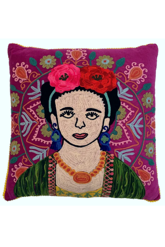 Shop Frida With Flowers Velvet Cushion - Origen Imports