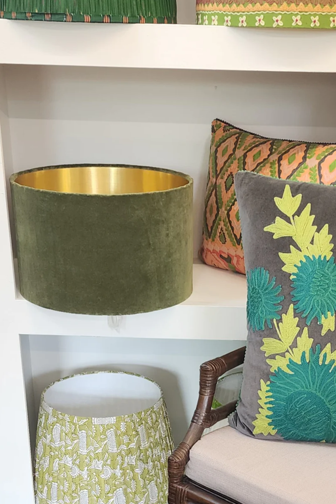 Shop Olive Velvet Drum Lampshade - Origen Imports