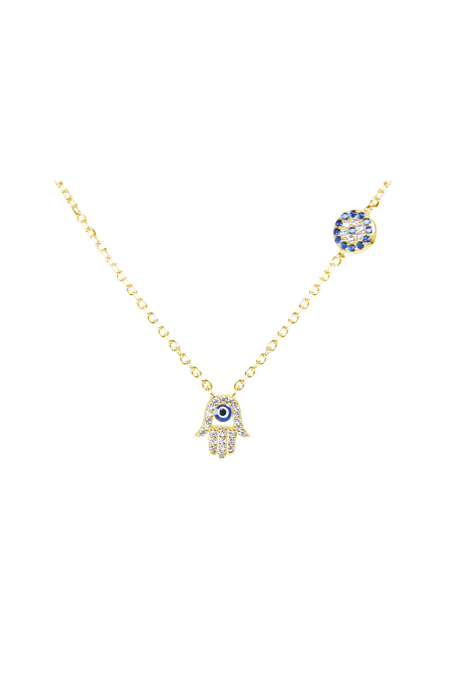 Shop PRE-ORDER // Mazel Hamsa & Mini Evil Eye Necklace By Susan Rose - Origen Imports