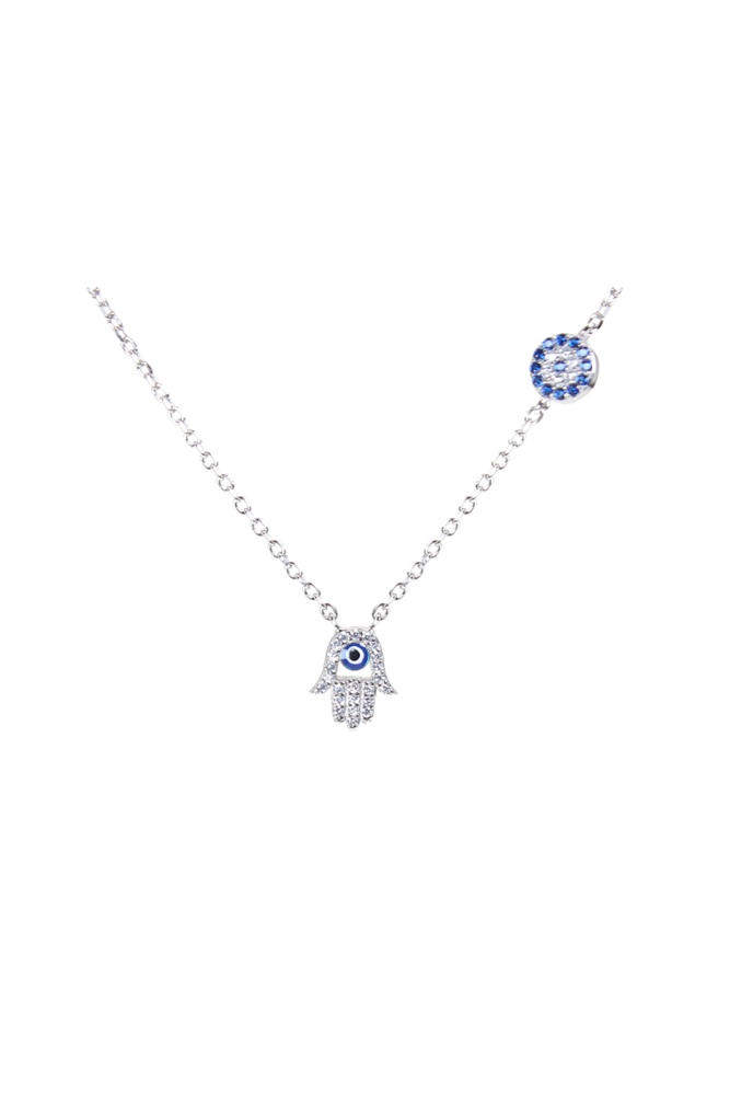 Shop PRE-ORDER // Mazel Hamsa & Mini Evil Eye Necklace By Susan Rose - Origen Imports