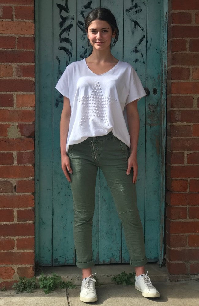 Shop Italian Star Button Jeans - Moss - Origen Imports