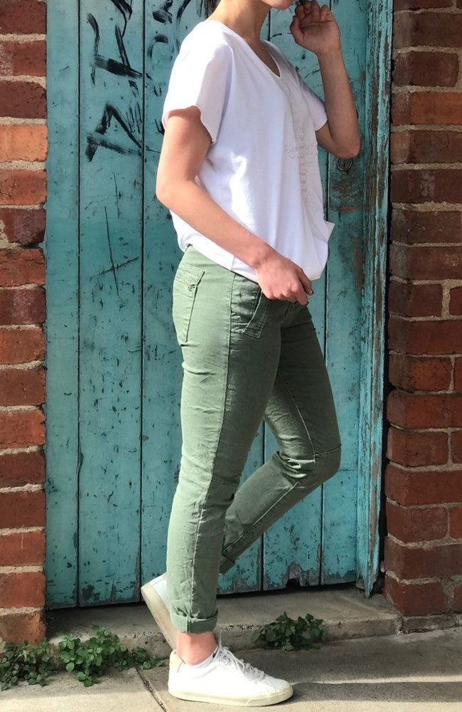 Shop Italian Star Button Jeans - Moss - Origen Imports