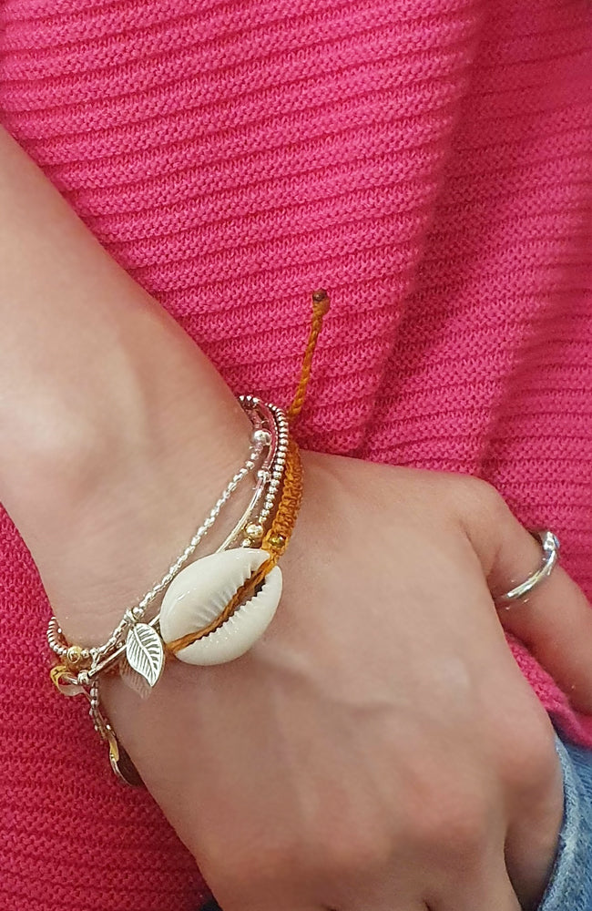 Shop Handmade Macrame  Natural Cowrie Shell Bracelet By Origen - Orange - Origen Imports