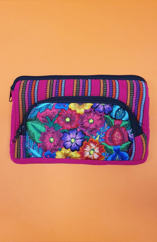 Shop Guatemalan Floral Cosmetic Purse Double - Large - Origen Imports