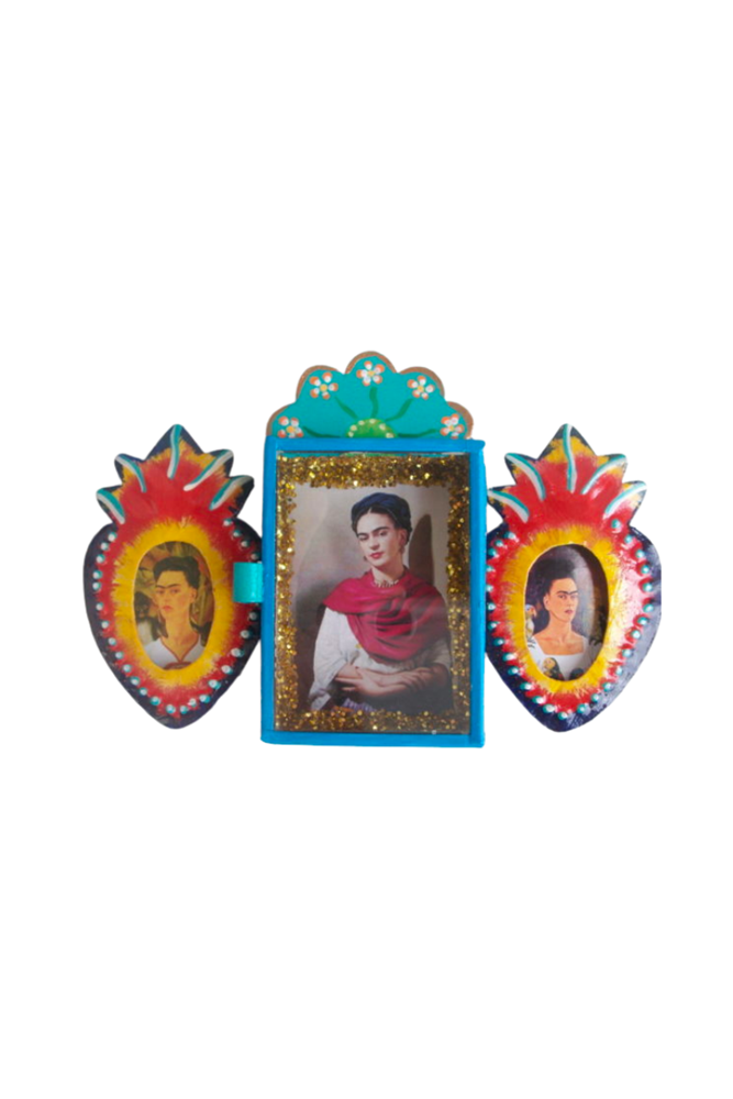 Shop Mexican Tin Frame Frida Double Heart - Origen Imports