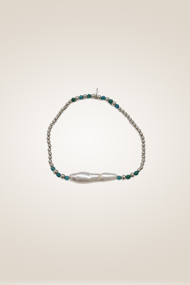 Shop Long Pearl and Turquoise  Elastic Bracelet - Origen Imports